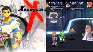 Xenogears cover art and gameplay