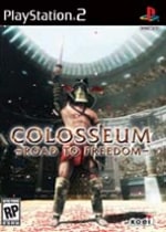 Box art for Colosseum: Road to Freedom, depicting a gladiator holding a sword above his head in the middle of a colosseum while a crowd looks on.