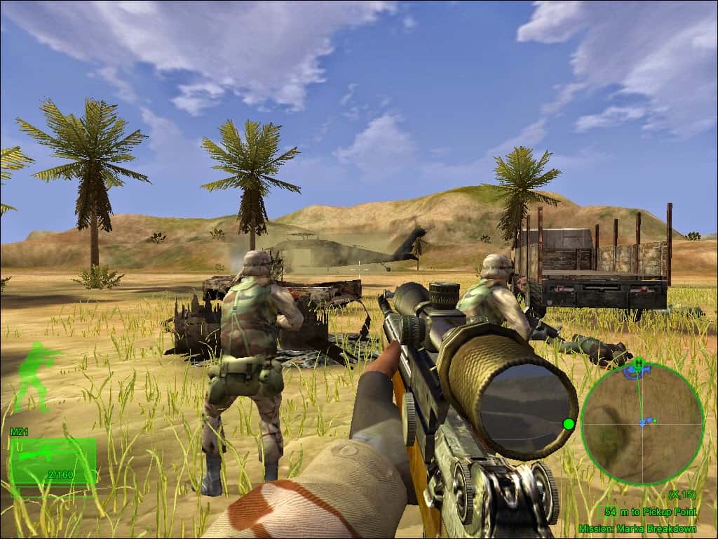 Screenshot from Delta Force Black Hawk Down, featuring soldiers in the desert.