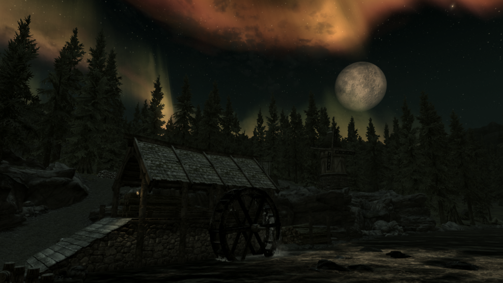 Moonlight over a cabin in Falskaar.