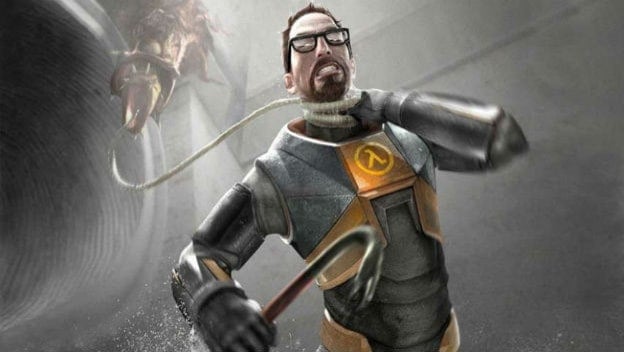 Dr. Gordon Freeman is getting attacked by an alien.