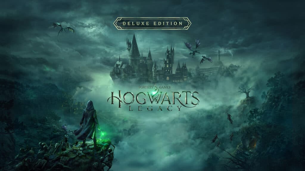 A promotional photo for Hogwarts Legacy's Deluxe Edition, from the Epic Games Store.