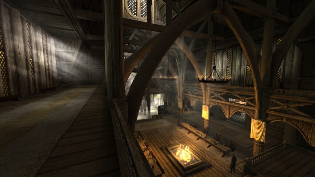 Skyrim Realistic Lighting shown in palace.