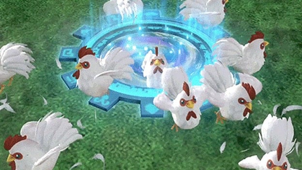 chickens going through portal