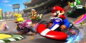 Promotional photo depicting many of the main playable characters in a race.