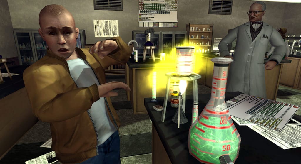 Bully protagonist Jimmy Hopkins creates a questionable concoction in Science class.