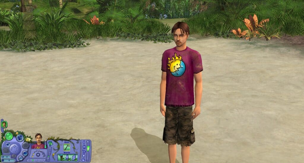 An in-game screenshot from The Sims Castaway Stories.