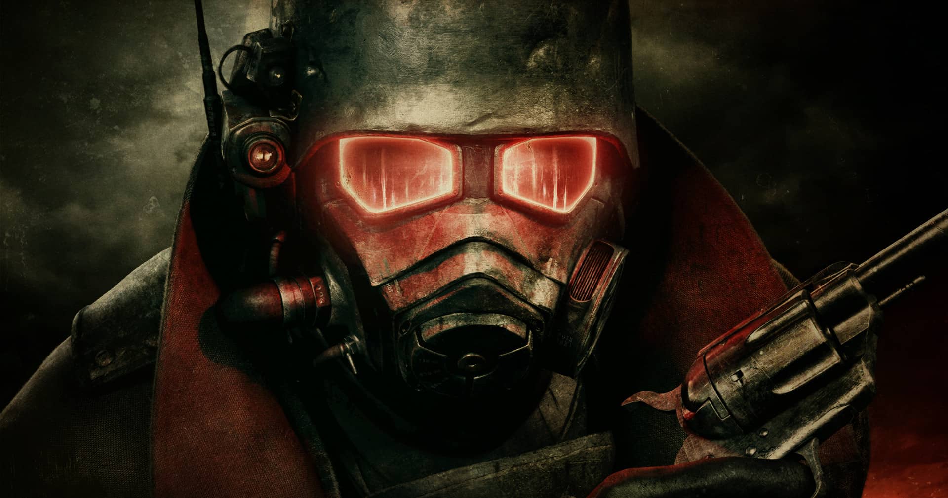 A promotional image of a character in NCR Ranger armor from Fallout: New Vegas