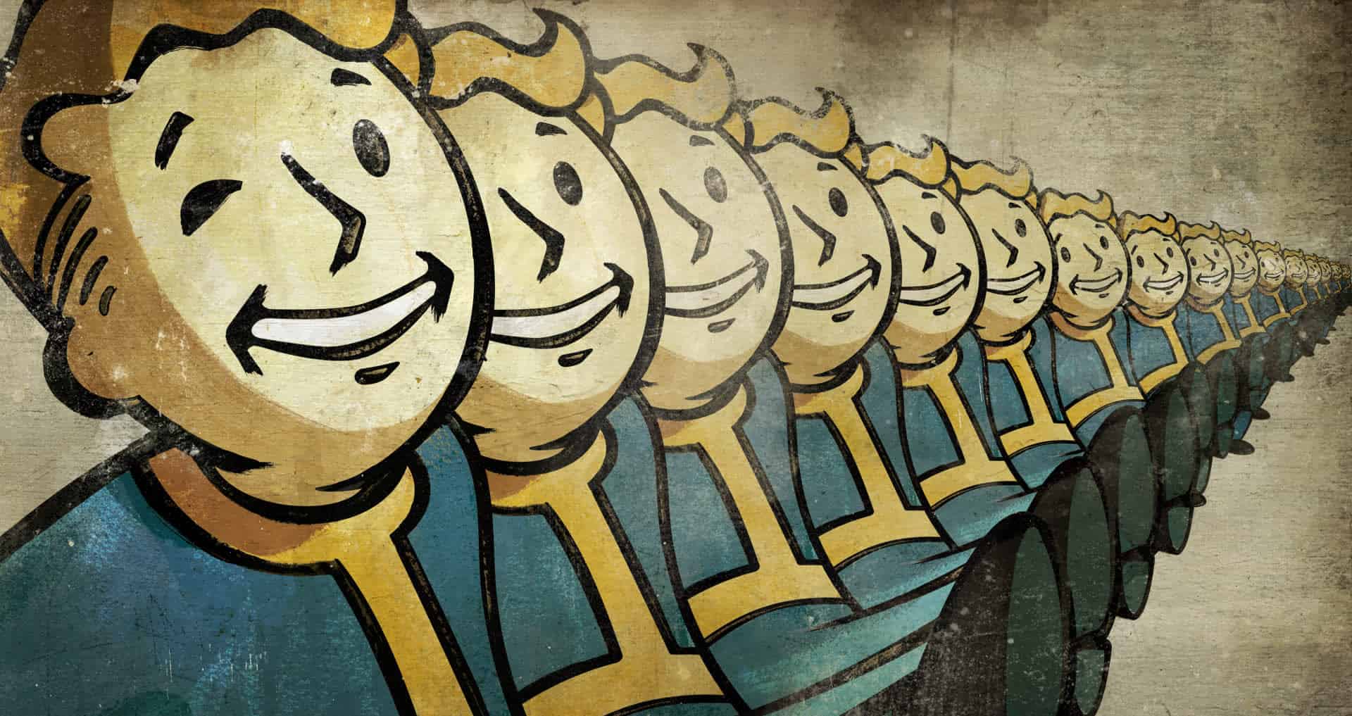A kickline composed of the Fallout mascot Vault Boy