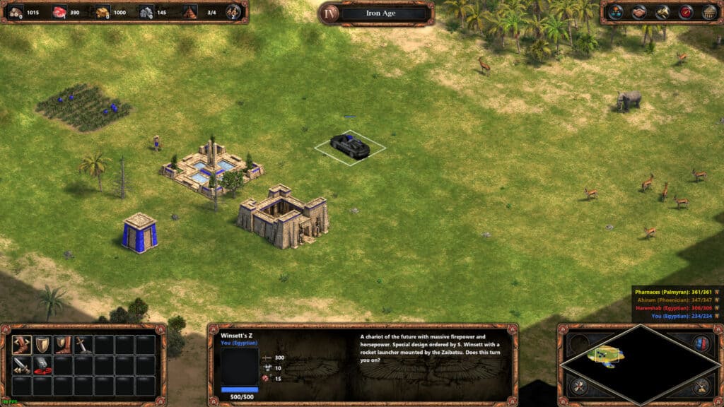 Age of Empires: Definitive Edition game with a spawned cheat unit.