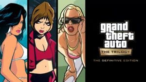 An Epic Games Store promotional image for Grand Theft Auto: The Trilogy - The Definitive Edition.