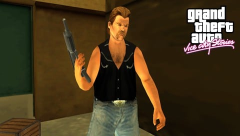 Phil Cassidy holding a gun in Grand Theft Auto Vice City Stories for PSP.