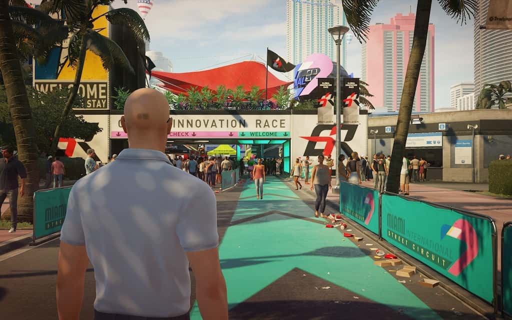 Main character on the streets in Hitman 2.