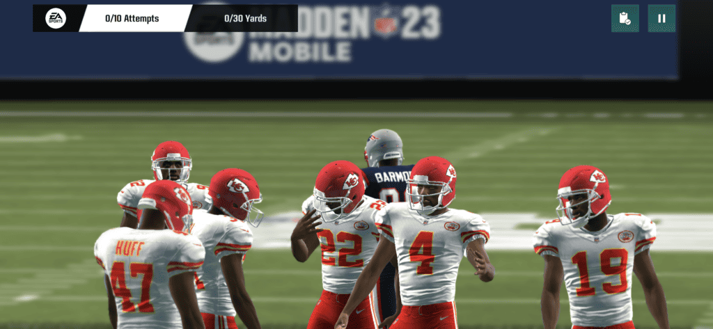 An in-game screenshot from Madden NFL Mobile.