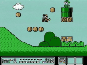 Mario jumping in Super Mario Bros. 3.