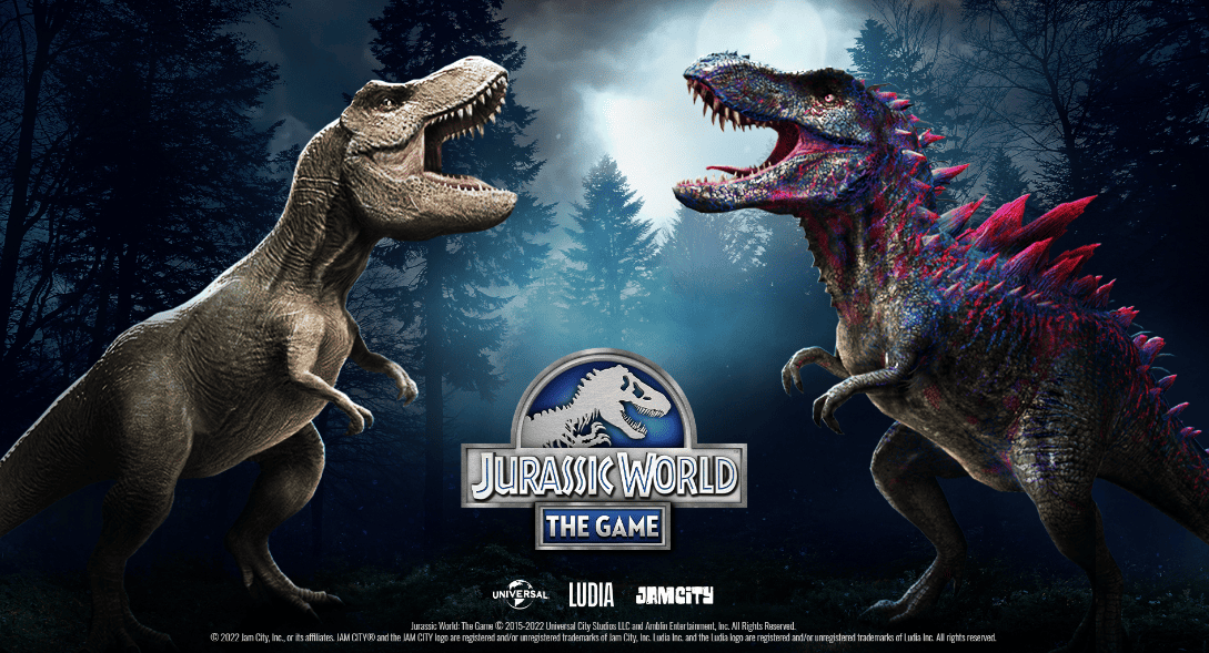 Rexy & Mortem Rex as a promotional photo for Jurassic World: The Game.