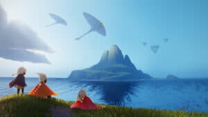Two characters watching an island in Sky.