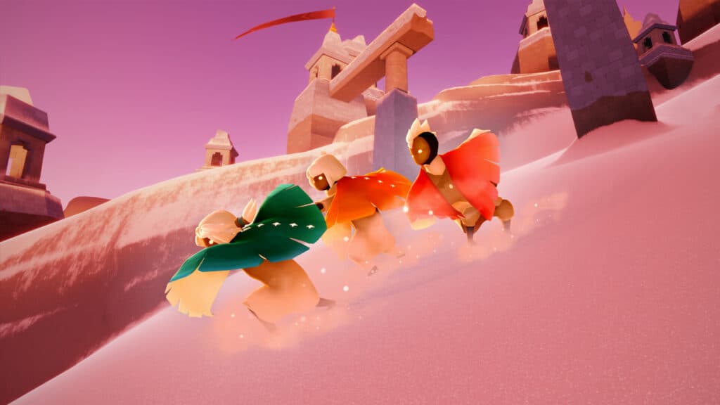 Players racing downhill in Sky.