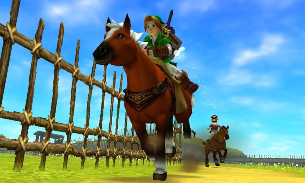 A promotional image for The Legend of Zelda: Ocarina of Time.