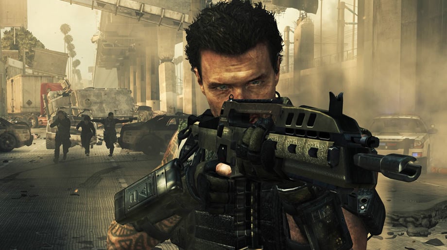 Male character holds a rifle in Call of Duty: Black Ops II.