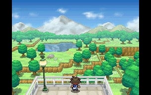 Character looking over Unova, the setting of the game.