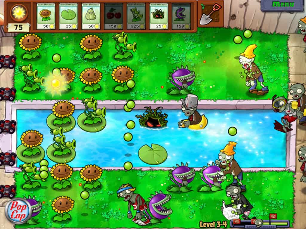 Zombies attacking and plants defending in Plants vs. Zombies GOTY Edition.