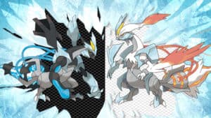 Promotional cover art for Pokemon Black 2 and White 2 featuring Reshiram and Kyurem.