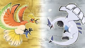 Promotional photo for Pokemon HeartGold and SoulSilver with two pokemon on the cover.