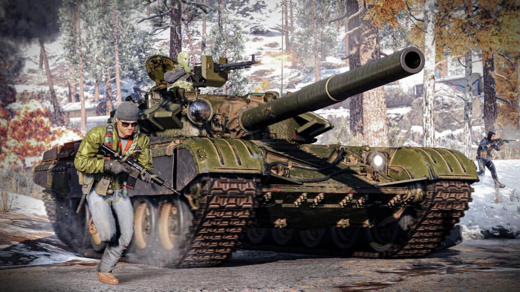 A tank plows through the forest in Call of Duty.