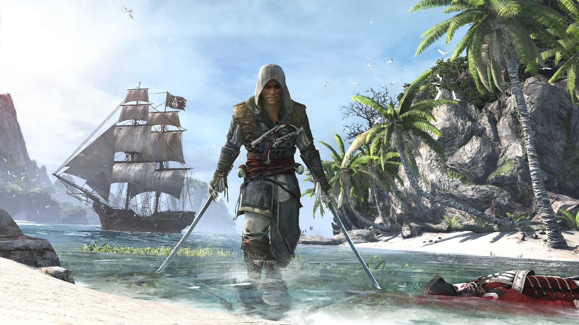 Edward Kenway emerging from the water in Assassin's Creed IV: Black Flag.