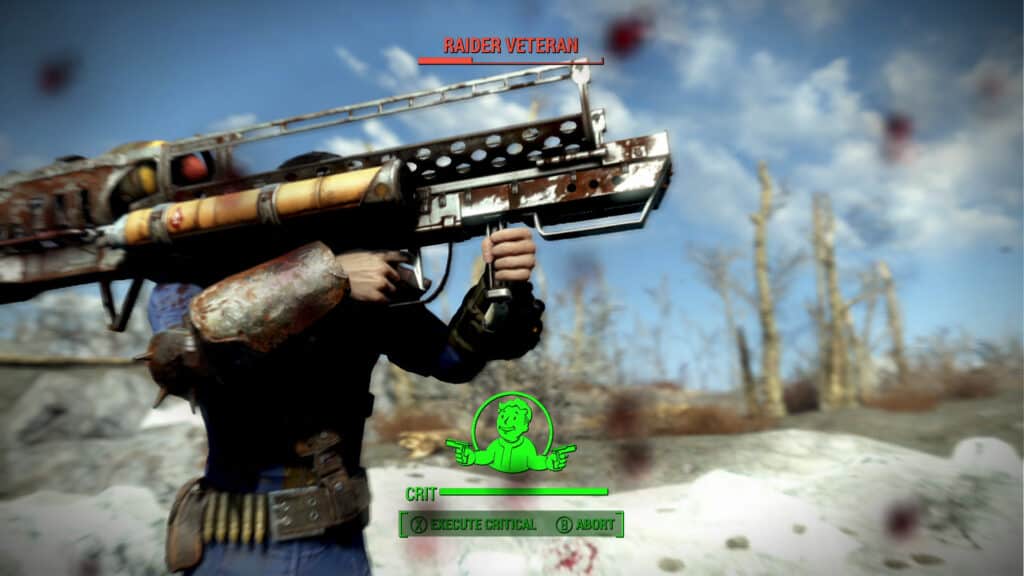 A Fallout 4 character wielding a Fat Man nuke launcher