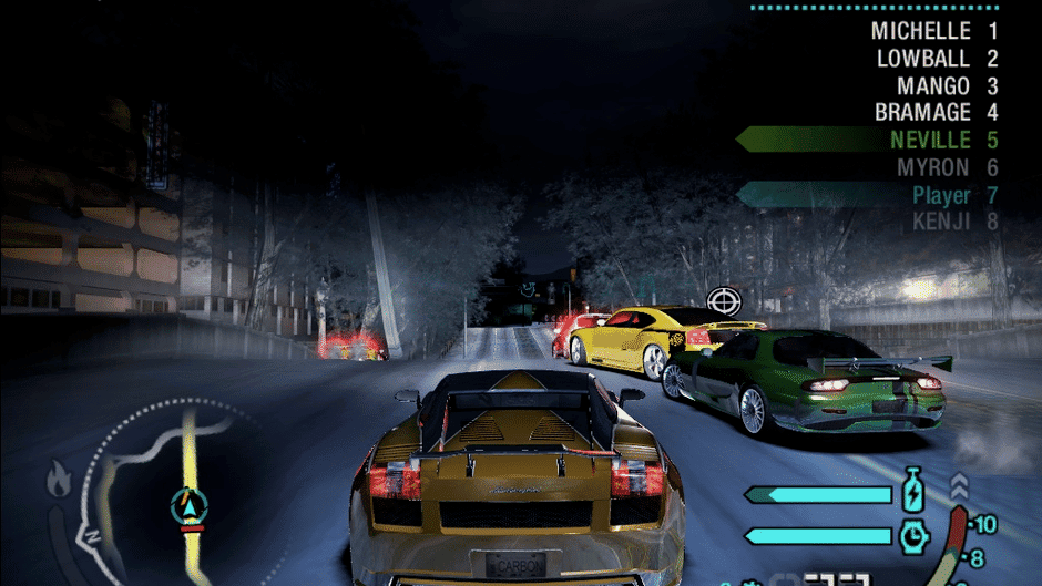 In game screenshot of cars racing in Need for Speed: Carbon
