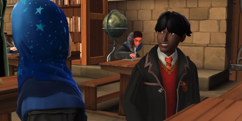 Two Hogwarts students share a conversation in Harry Potter: Hogwarts Mystery