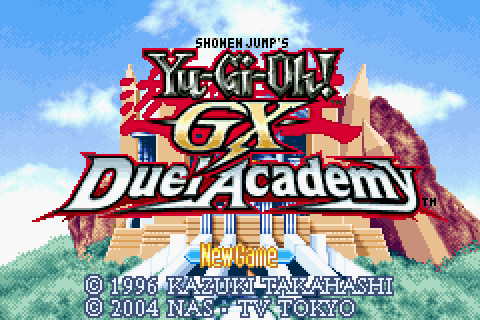 Title screen for Yu-Gi-Oh! GX: Duel Academy on Gameboy Advance