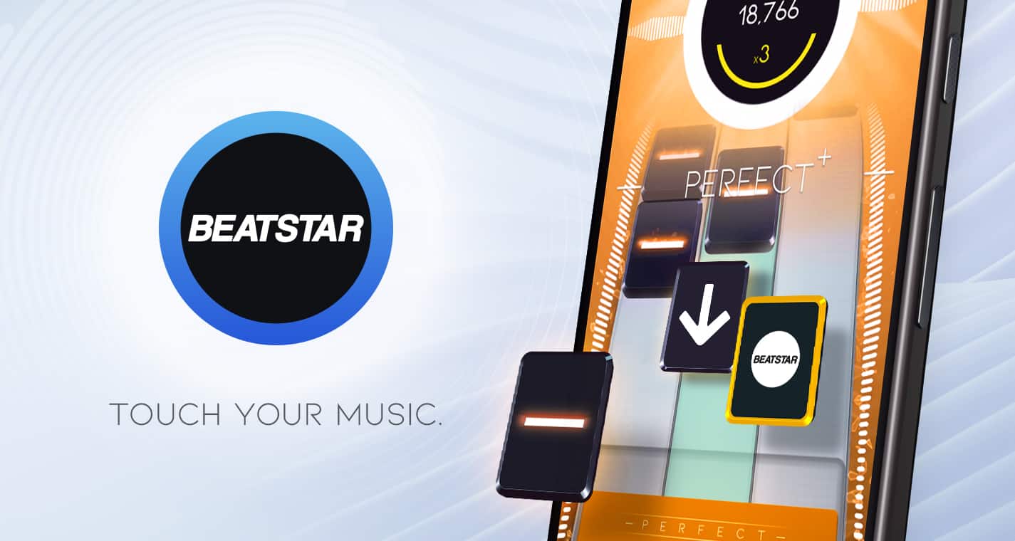 Title page for Beatstar with smartphone and logo.