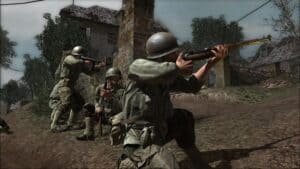 Soldiers with variety of weapons in Call of Duty 3.