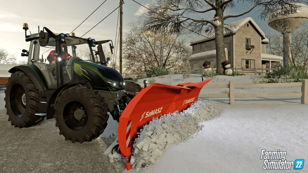 Tractor and snow in Farming Simulator 22.