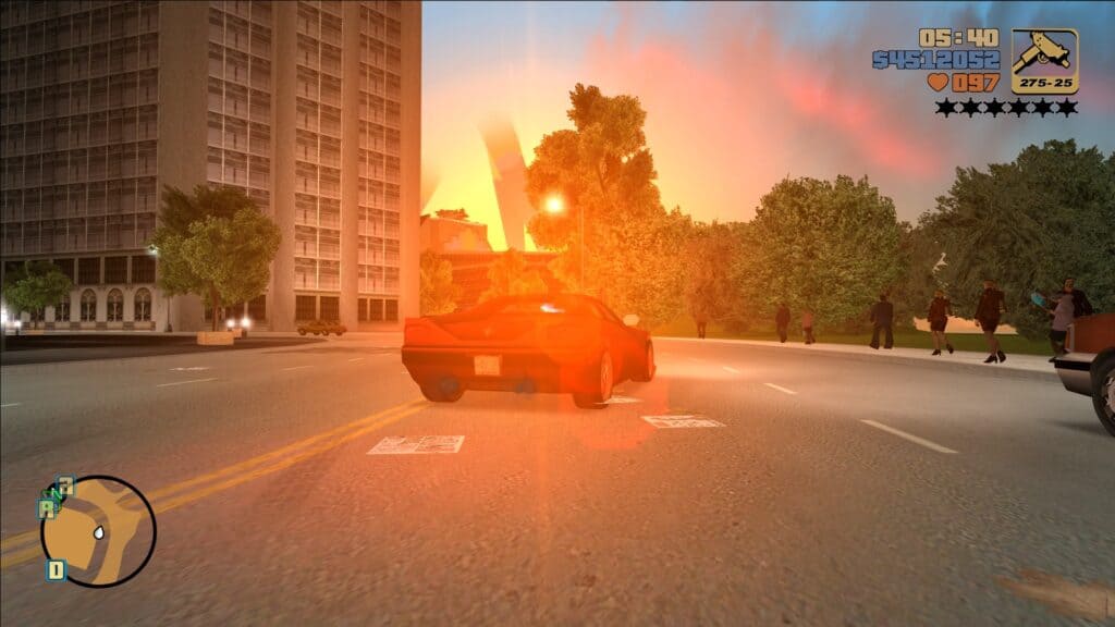 Sunset driving in GTA III.