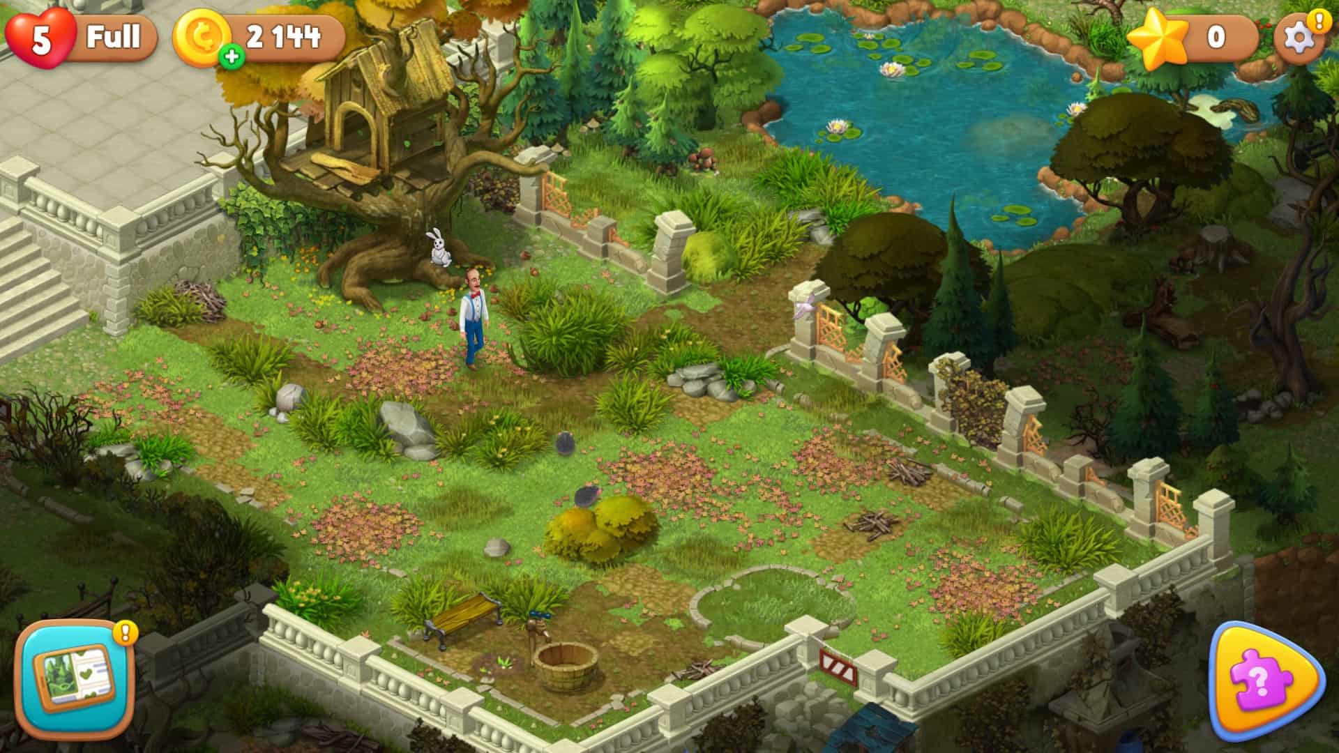 An unrestored garden in Gardenscapes.