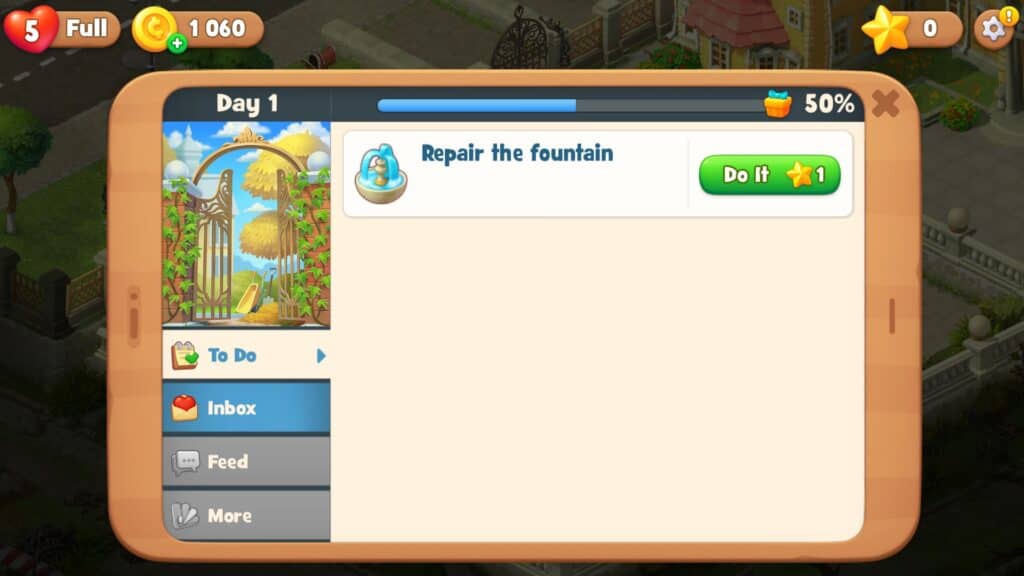 Tasks in Gardenscapes.