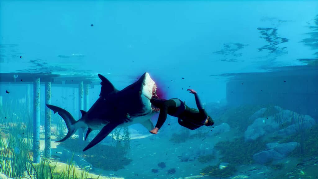 Shark attacking a human in Maneater.