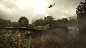 A tank and a helicopter in Operation Flashpoint: Dragon Rising.