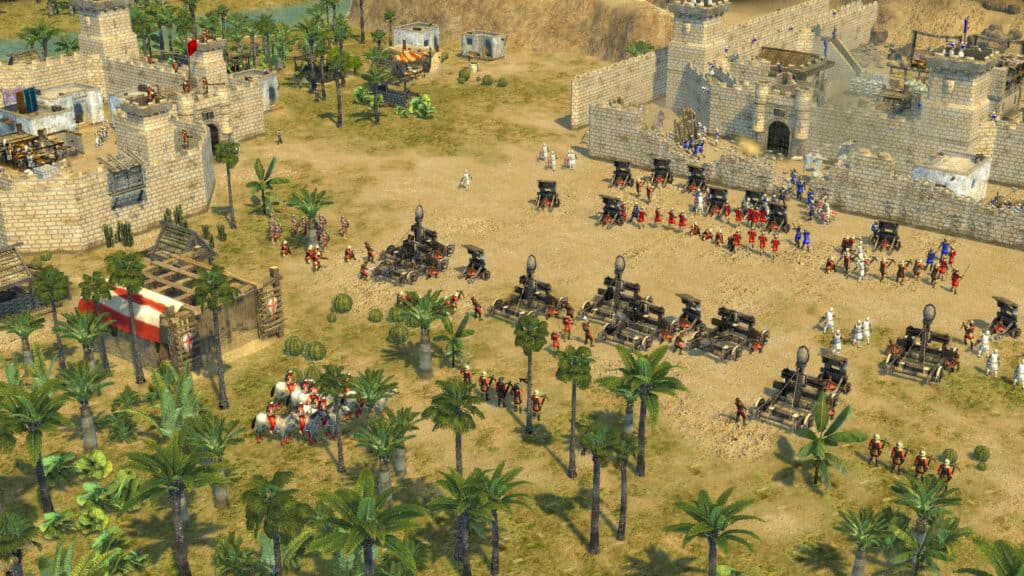 Catapults and other units in Stronghold Crusader II.