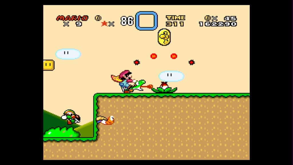 Mario's beloved companion Yoshi makes his debut in Super Mario World.