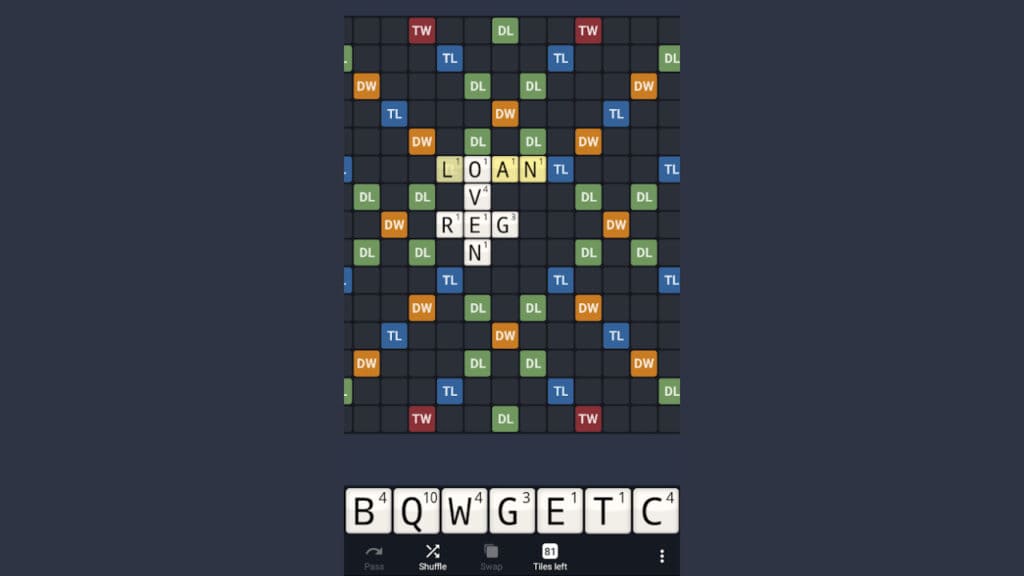 An in-game screenshot from Wordfeud, edited to 16:9 aspect ratio by myself.