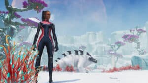 Subnautica: Below Zero's protagonist Robin Ayou surveys the surface of the planet.