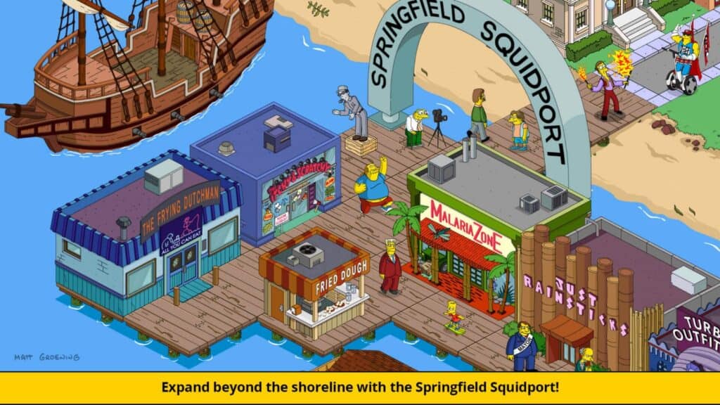 Tapped Out regularly adds new content, like the Springfield Squidport.