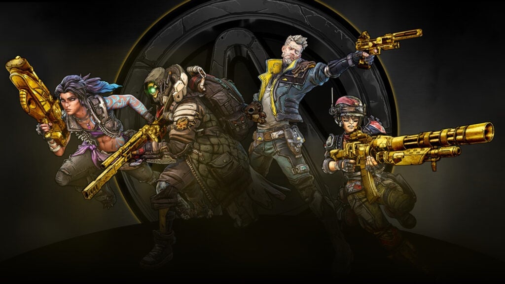 A Steam promotional image for Borderlands 3's Gold Weapon Skins Pack.