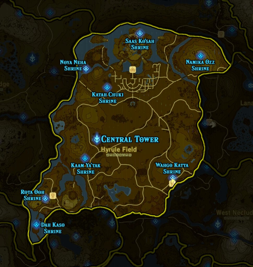 Breath of the Wild Central region Shrine map