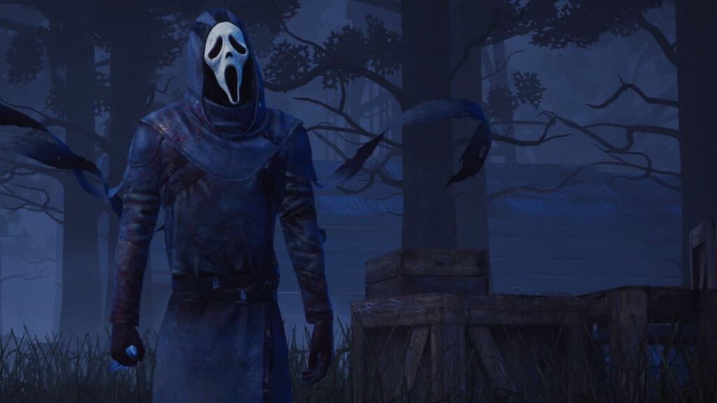A Steam promotional image for Dead By Daylight's Ghost Face DLC.